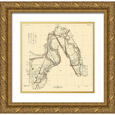 Trinity River Texas Sheet - USGS 1915 Gold Ornate Wood Framed Art Print with Double Matting by USGS