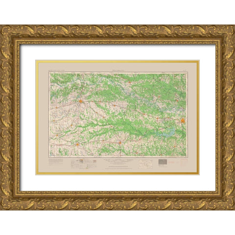 Texarkana Texas Quad - USGS 1954 Gold Ornate Wood Framed Art Print with Double Matting by USGS
