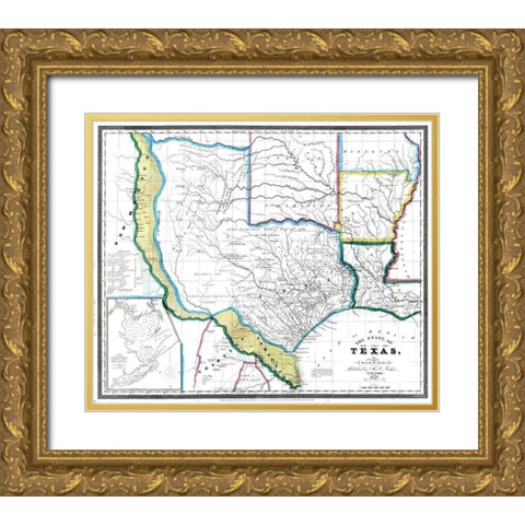 Texas - David Burr 1845 Gold Ornate Wood Framed Art Print with Double Matting by David Burr