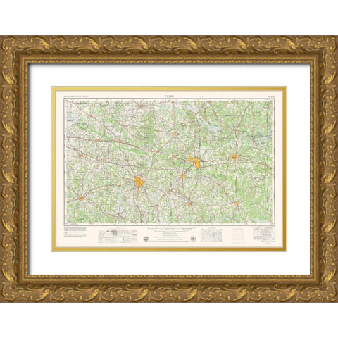 Tyler Texas Quad - USGS 1956 Gold Ornate Wood Framed Art Print with Double Matting by USGS