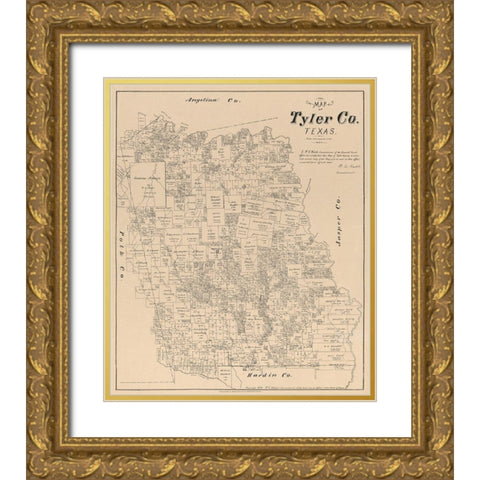 Tyler County Texas - Walsh 1879  Gold Ornate Wood Framed Art Print with Double Matting by Walsh