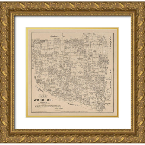Wood County Texas - Walsh 1879  Gold Ornate Wood Framed Art Print with Double Matting by Walsh