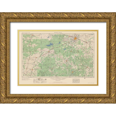 Wichita Falls Texas Quad - USGS 1954 Gold Ornate Wood Framed Art Print with Double Matting by USGS