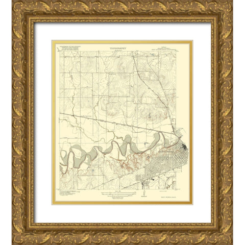 Wichita Falls West Texas Quad - USGS 1918 Gold Ornate Wood Framed Art Print with Double Matting by USGS