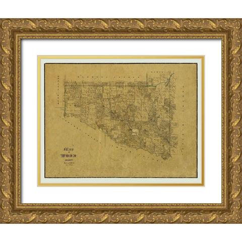 Wood County Texas - Browne 1857  Gold Ornate Wood Framed Art Print with Double Matting by Browne