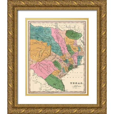 Texas - Bradford 1833 Gold Ornate Wood Framed Art Print with Double Matting by Bradford