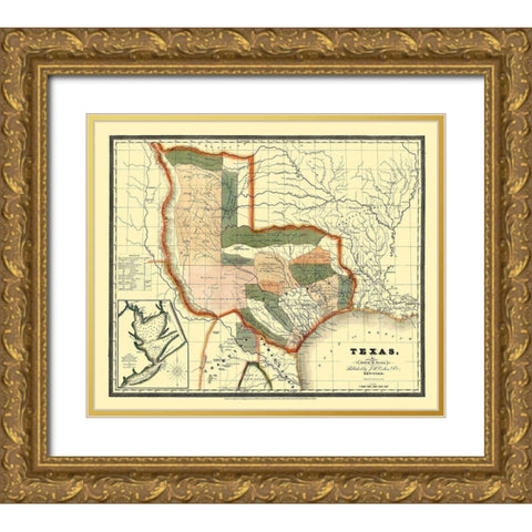 Texas - Burr 1835 Gold Ornate Wood Framed Art Print with Double Matting by Burr