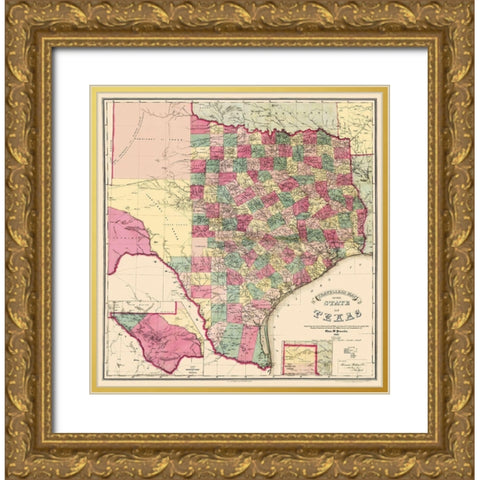 Texas - Pressler 1867 Gold Ornate Wood Framed Art Print with Double Matting by Pressler