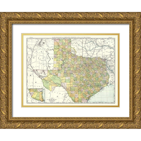 Texas - Rand McNally 1897 Gold Ornate Wood Framed Art Print with Double Matting by Rand McNally