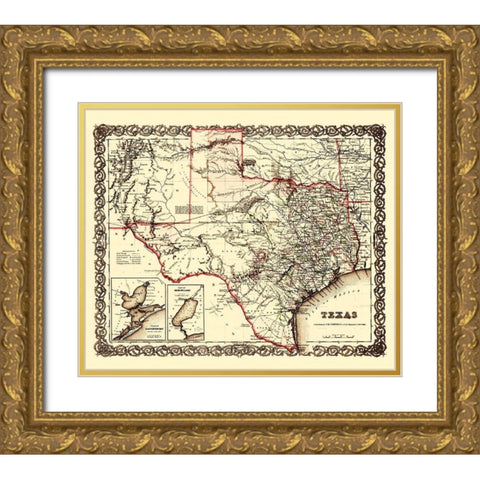 Texas, Galveston Bay, Sabine Lake Plans Gold Ornate Wood Framed Art Print with Double Matting by Colton