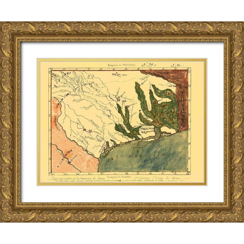 Province of Mexican Texas - 1820 Gold Ornate Wood Framed Art Print with Double Matting by Unknown