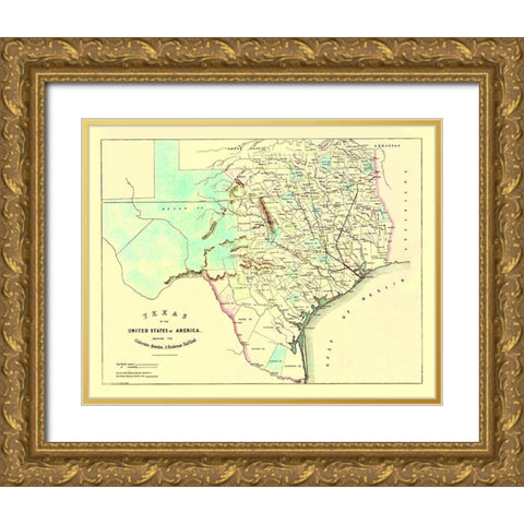 Galveston, Houston, Henderson Railroad 1872 Gold Ornate Wood Framed Art Print with Double Matting by King
