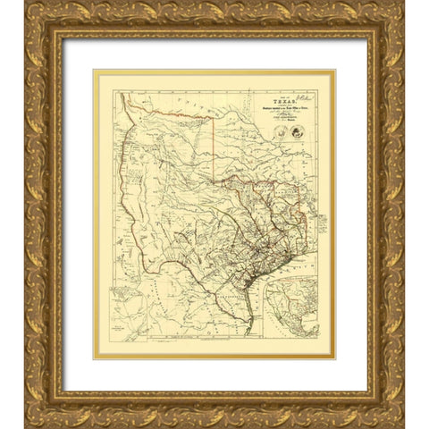 Republic of Texas - Arrowsmith 1841 Gold Ornate Wood Framed Art Print with Double Matting by Arrowsmith