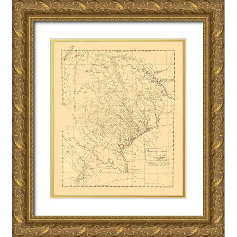 Texas Original Map - Austin 1829 Gold Ornate Wood Framed Art Print with Double Matting by Austin