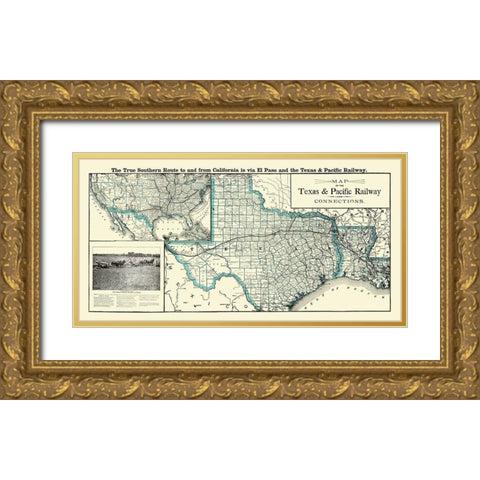 Texas and Pacific Railway with Connections 1903 Gold Ornate Wood Framed Art Print with Double Matting by Woodward