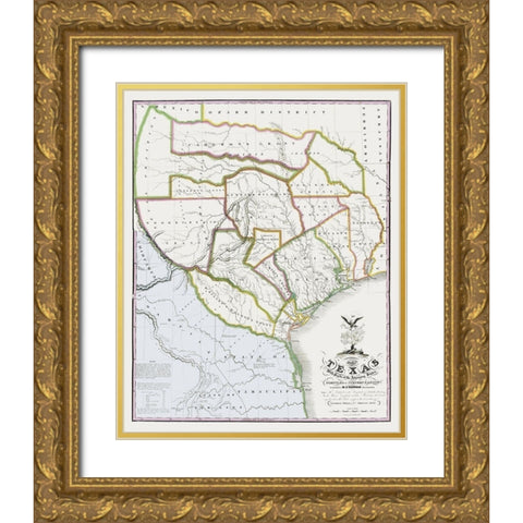 Texas Landowner Plat - Tanner 1836 Gold Ornate Wood Framed Art Print with Double Matting by Tanner