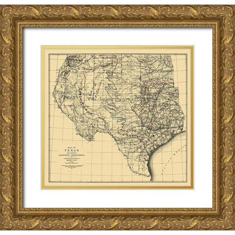 Texas and Adjoining Territories - Graham 1899 Gold Ornate Wood Framed Art Print with Double Matting by Graham