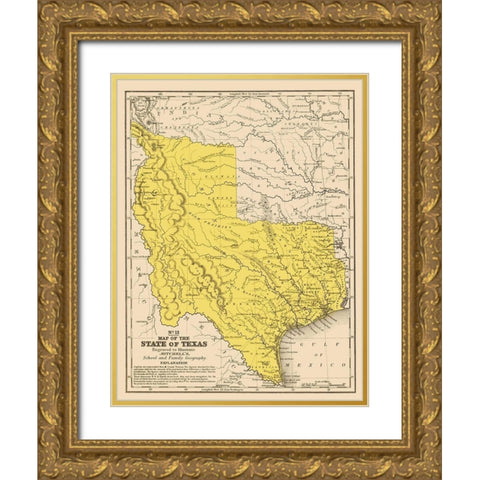 Texas Geographical - Mitchell 1847 Gold Ornate Wood Framed Art Print with Double Matting by Mitchell
