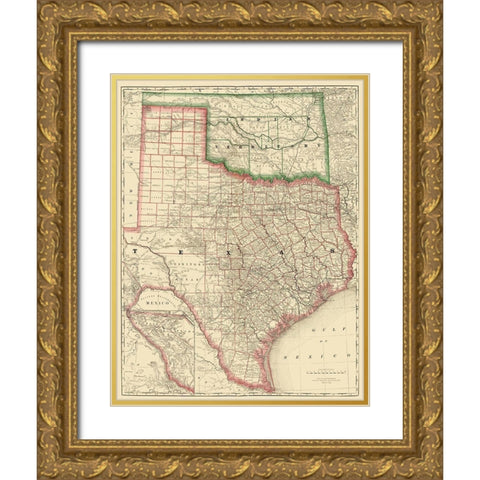 Texas and Indian Territory - Rand McNally 1879 Gold Ornate Wood Framed Art Print with Double Matting by Rand McNally