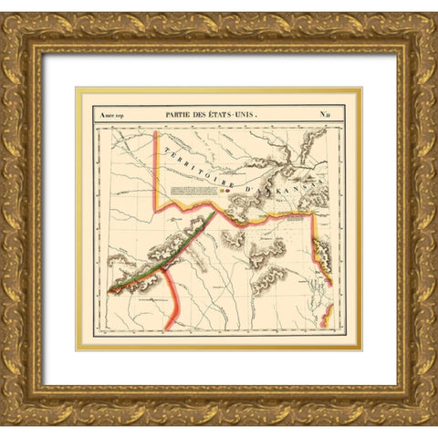 Texas, Arkansas Territory - Vandermaelen 1827 Gold Ornate Wood Framed Art Print with Double Matting by Vandermaelen