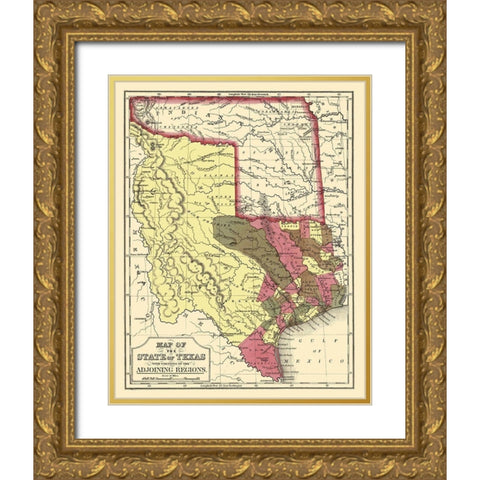 Texas - Cowperthwait and Mitchell 1846 Gold Ornate Wood Framed Art Print with Double Matting by Cowperthwait