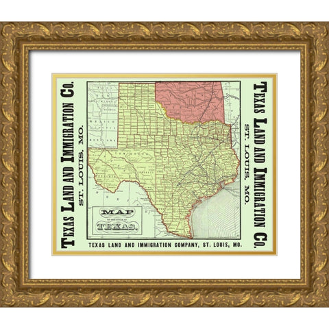 Texas - Texas Land and Immigration 1876 Gold Ornate Wood Framed Art Print with Double Matting by Texas Land and Immigration