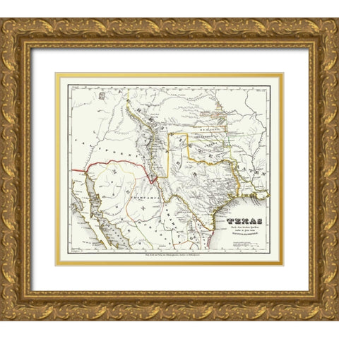 Texas and Surrounding Territories - Radefeld 1846 Gold Ornate Wood Framed Art Print with Double Matting by Radefeld