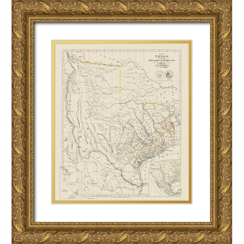 Texas and Surrounding Territories - Arrowsmith Gold Ornate Wood Framed Art Print with Double Matting by Arrowsmith