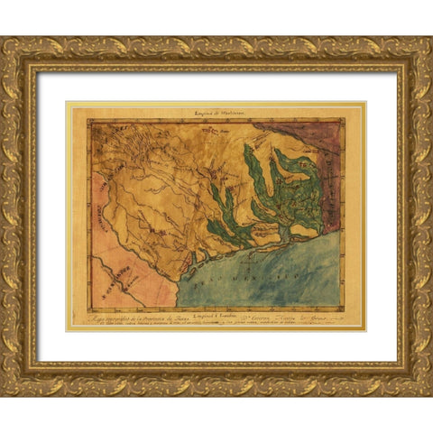 Texas Southeast - Austin 1822 Gold Ornate Wood Framed Art Print with Double Matting by Austin