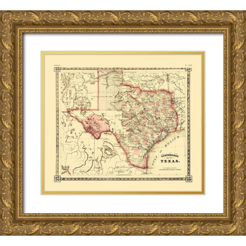 Texas - Schonberg 1867 Gold Ornate Wood Framed Art Print with Double Matting by Schonberg