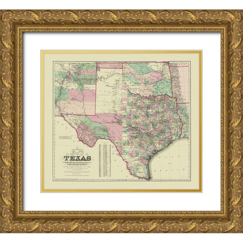 Texas - Colton 1872 Gold Ornate Wood Framed Art Print with Double Matting by Colton