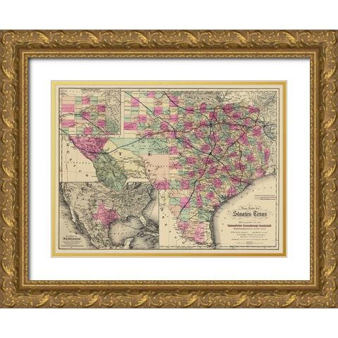 Texas - Colton 1881 Gold Ornate Wood Framed Art Print with Double Matting by Colton