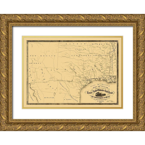 Texas and New Orleans Railroad - Gentry 1860 Gold Ornate Wood Framed Art Print with Double Matting by Gentry
