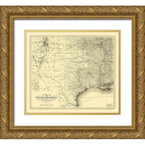 Southern Railroads - Colton 1867 Gold Ornate Wood Framed Art Print with Double Matting by Colton