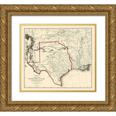 Texas Military Department - Bien 1859 Gold Ornate Wood Framed Art Print with Double Matting by Bien
