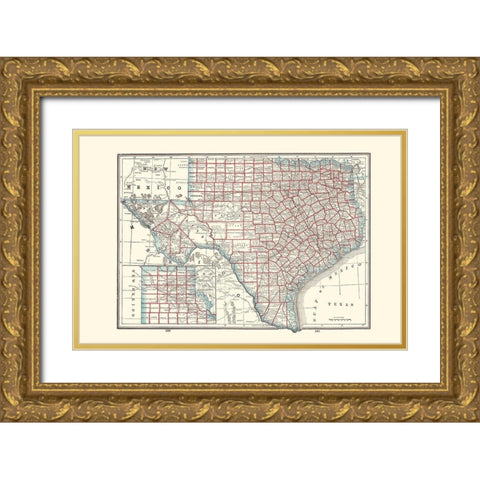 Texas - Rathbun 1893 Gold Ornate Wood Framed Art Print with Double Matting by Rathbun