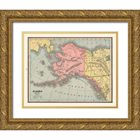 Alaska - Cram 1888 Gold Ornate Wood Framed Art Print with Double Matting by Cram