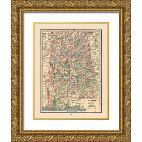 Alabama, United States - Cram 1888 Gold Ornate Wood Framed Art Print with Double Matting by Cram