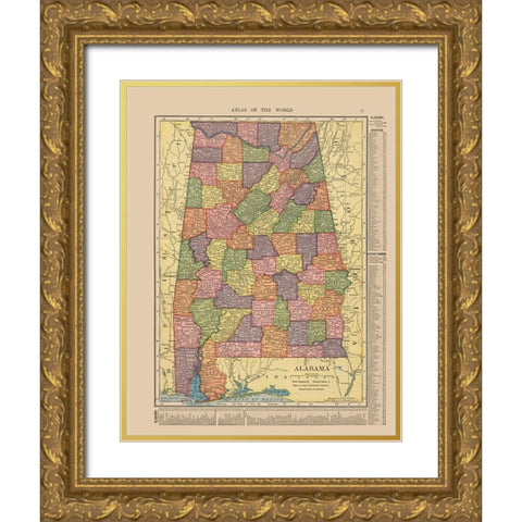 Alabama - Hammond 1910 Gold Ornate Wood Framed Art Print with Double Matting by Hammond