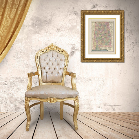 Alabama - Cram 1892 Gold Ornate Wood Framed Art Print with Double Matting by Cram