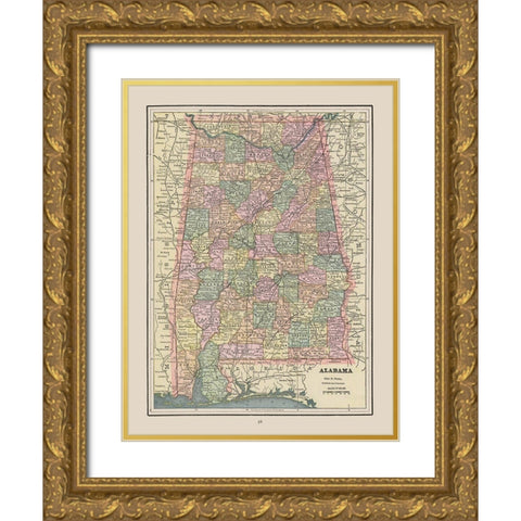 Alabama - Cram 1892 Gold Ornate Wood Framed Art Print with Double Matting by Cram
