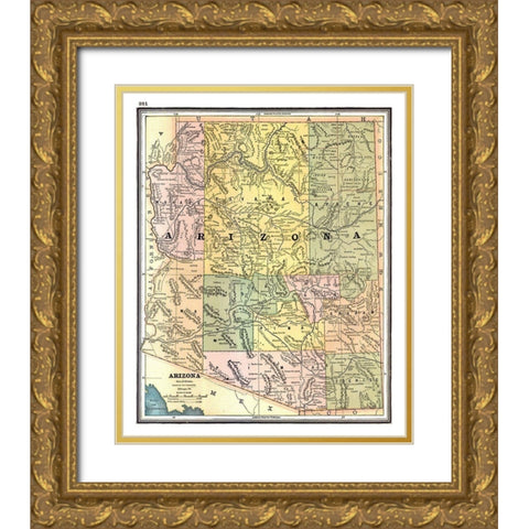 Arizona - Johnson 1888 Gold Ornate Wood Framed Art Print with Double Matting by Johnson