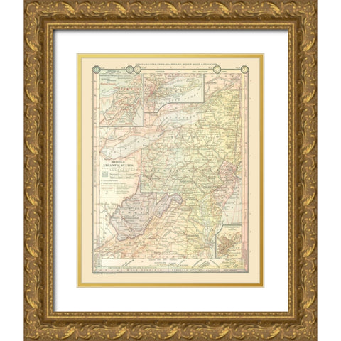 Middle Atlantic States - Monteith 1882 Gold Ornate Wood Framed Art Print with Double Matting by Monteith