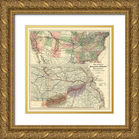 Atlantic and Pacific Railroad - Colton 1873 Gold Ornate Wood Framed Art Print with Double Matting by Colton