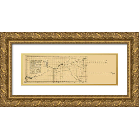 Santa Fe Trail, St Louis to Santa Fe - 1825 Gold Ornate Wood Framed Art Print with Double Matting by Unknown