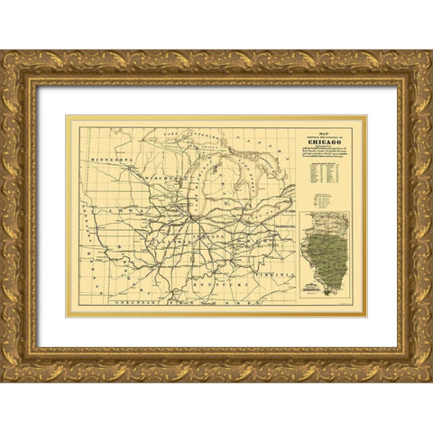 Chicago Railroads - Mendel 1850 Gold Ornate Wood Framed Art Print with Double Matting by Mendel