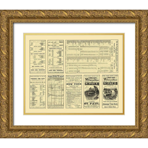 Chicago, Milwaukee,  St Paul Railway Timetable Gold Ornate Wood Framed Art Print with Double Matting by Rand McNally