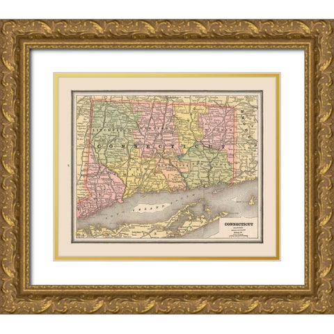 Connecticut - Cram 1888 Gold Ornate Wood Framed Art Print with Double Matting by Cram