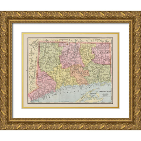 Connecticut - Cram 1892 Gold Ornate Wood Framed Art Print with Double Matting by Cram