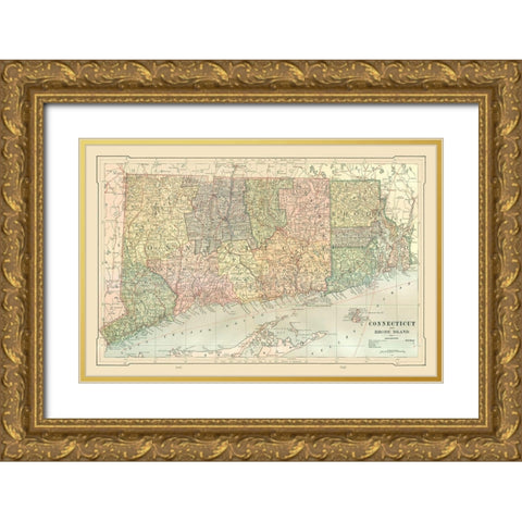 Connecticut, Rhode Island  - Monteith 1882 Gold Ornate Wood Framed Art Print with Double Matting by Monteith